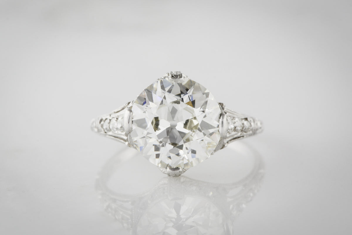 3.12 Old European Cut Diamond (GIA) in Antique High Edwardian Diamond and Platinum Engagement or Anniversary Ring