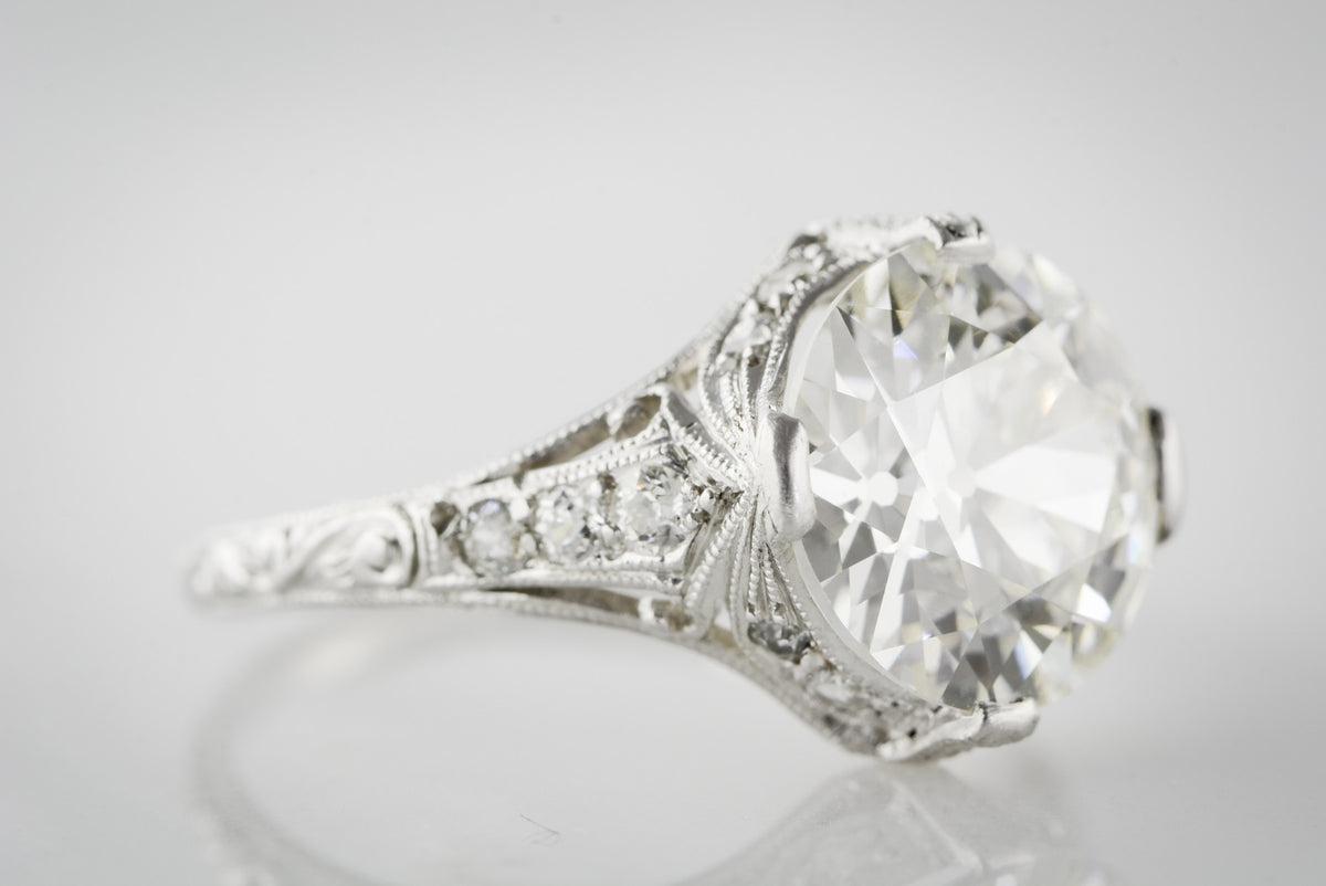 3.12 Old European Cut Diamond (GIA) in Antique High Edwardian Diamond and Platinum Engagement or Anniversary Ring
