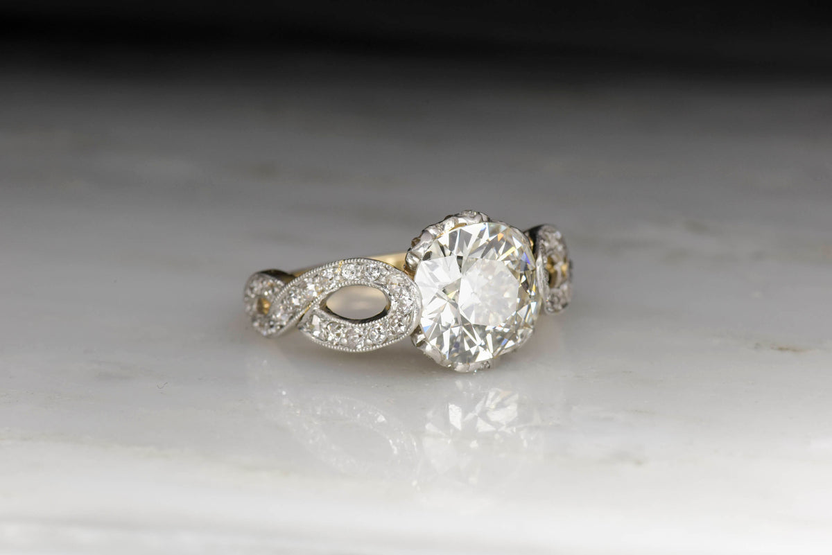Antique Late Victorian / Edwardian T.B. STARR Engagement Ring with a 2.22 Carat Antique Cushion Cut Diamond Center
