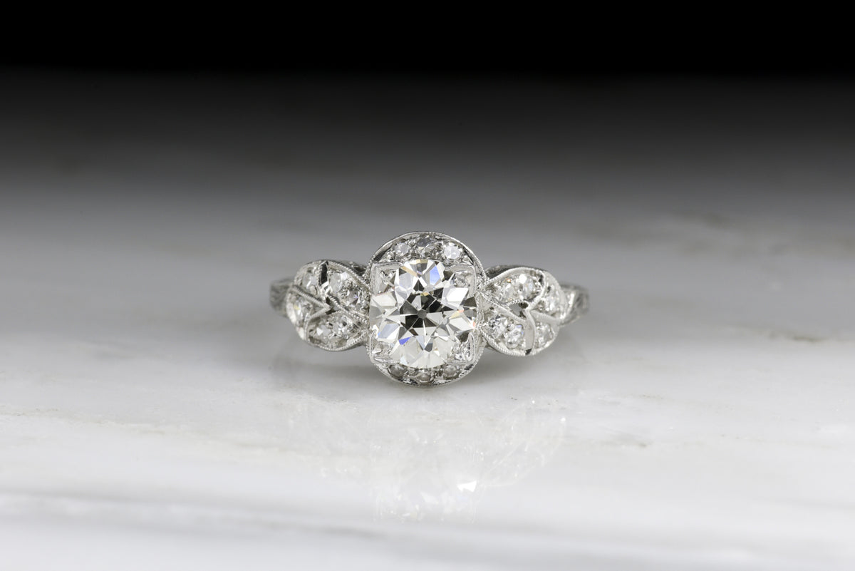 Edwardian / Art Deco Engagement Ring with a GIA Certified Old European Cut Diamond Center