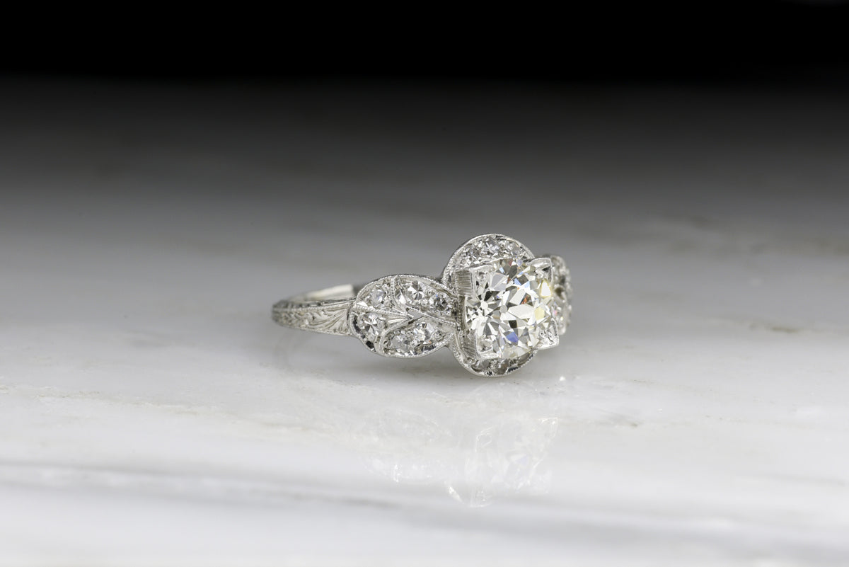Edwardian / Art Deco Engagement Ring with a GIA Certified Old European Cut Diamond Center