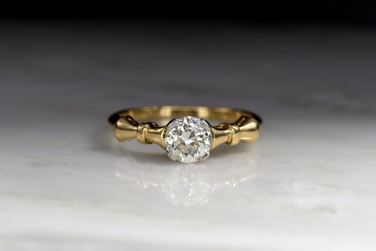 C. 1940s Victorian Revival Gold and Platinum Engagement Ring with a .62 Carat Early Old European Cut Diamond