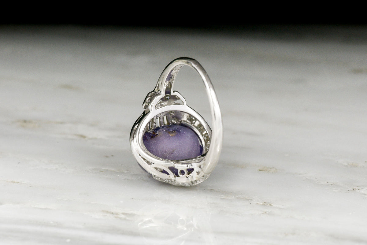 Art Deco/ Retro Cabochon Cut Lavender Sapphire and Diamond Ring