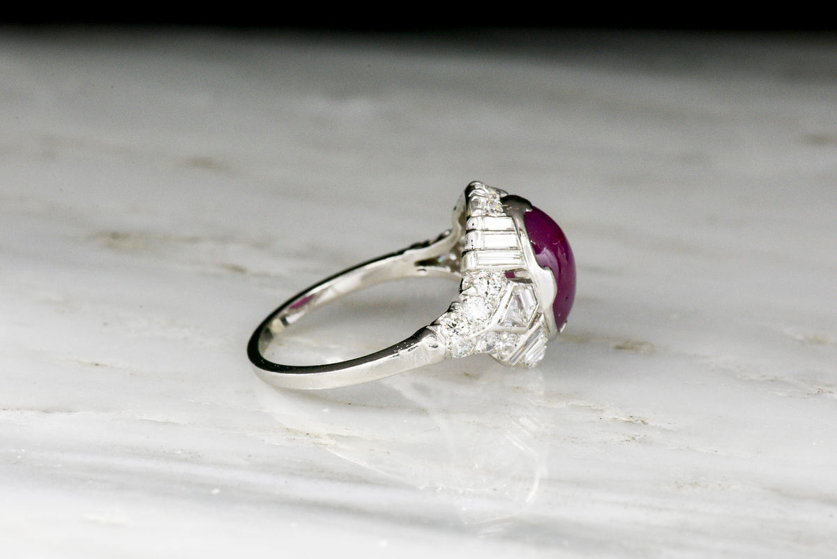 Art Deco/Retro Cabochon Cut Star Ruby and Diamond Right-Hand Ring