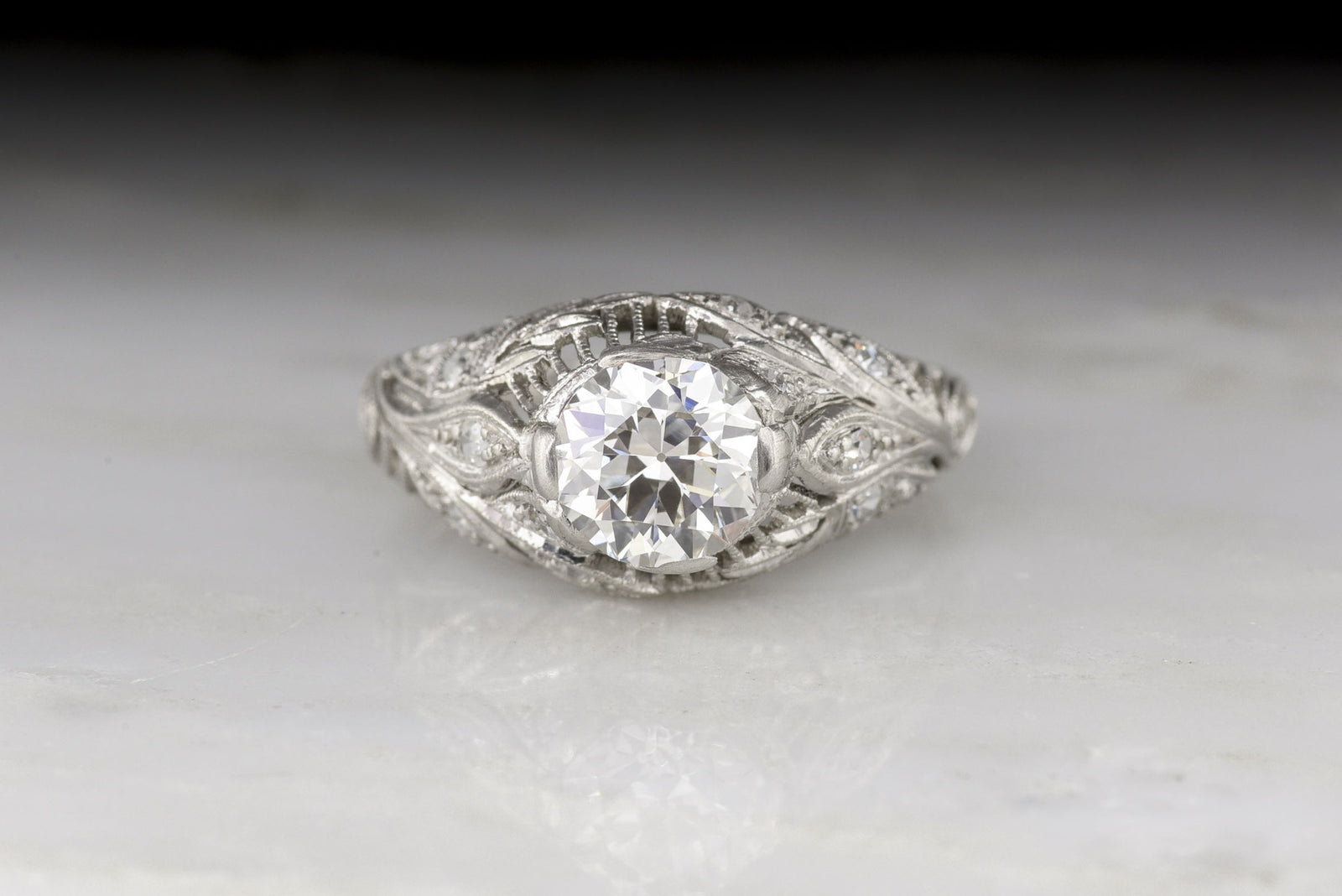 Antique Edwardian GIA Certified 1.02 Carat Old European Cut Diamond Engagement Ring