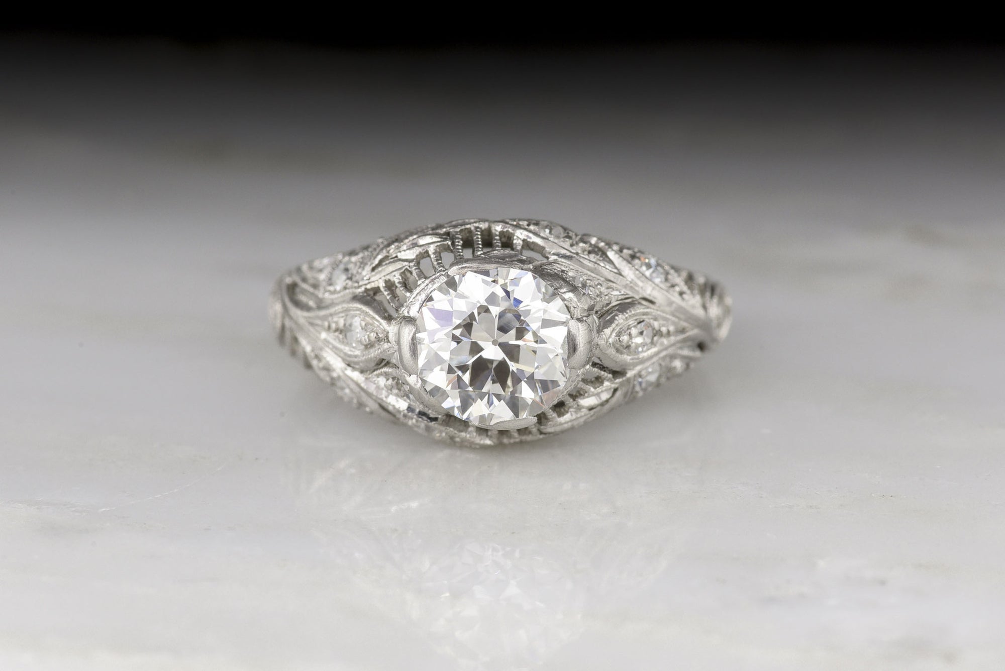 Antique Edwardian GIA Certified 1.02 Carat Old European Cut Diamond Engagement Ring