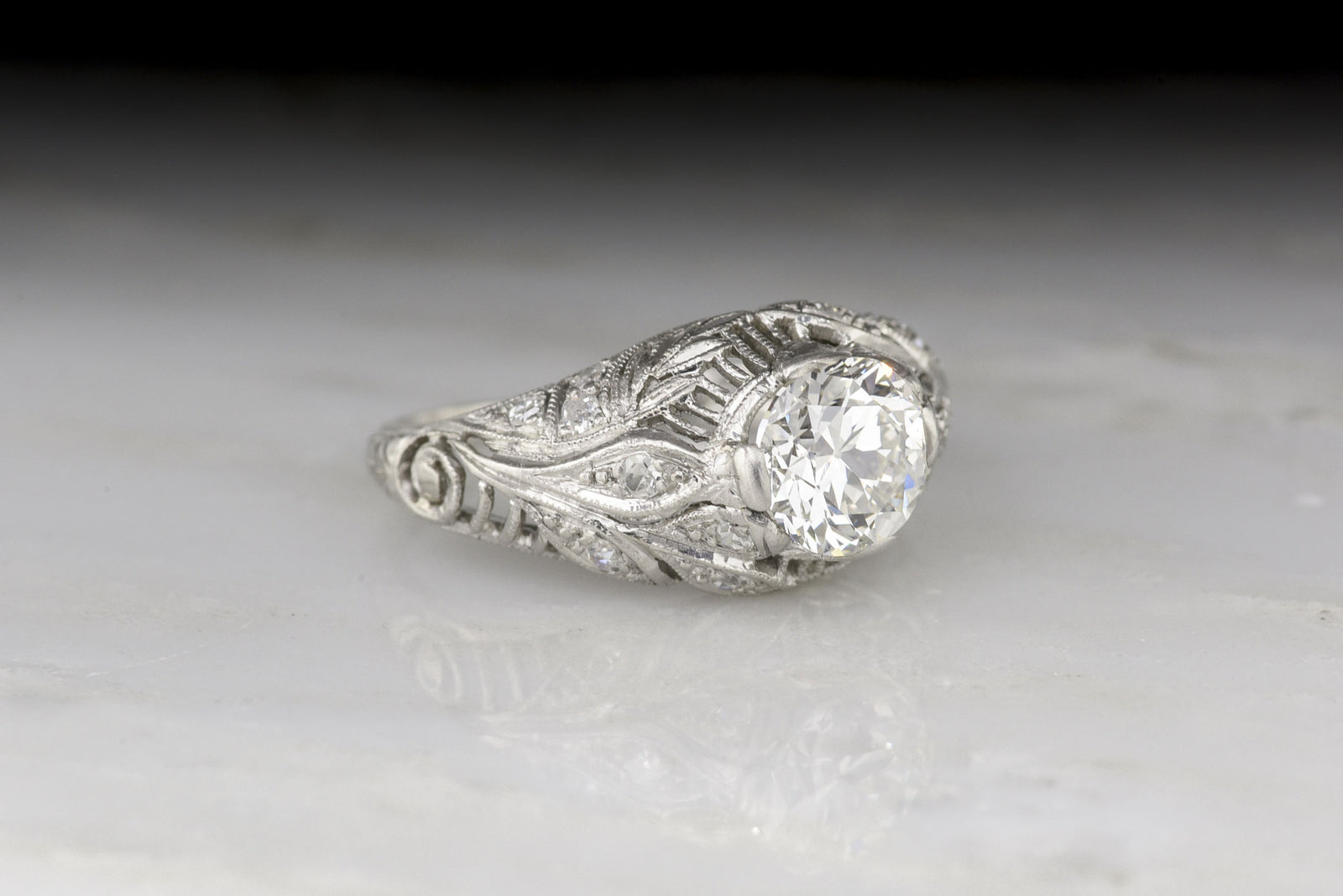 Antique Edwardian GIA Certified 1.02 Carat Old European Cut Diamond Engagement Ring