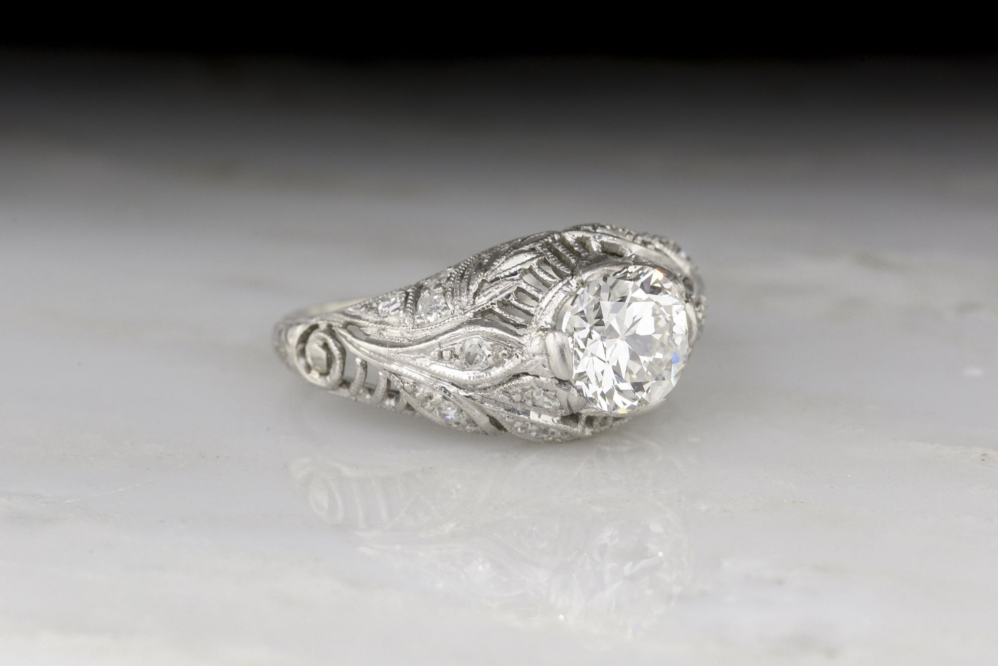 Antique Edwardian GIA Certified 1.02 Carat Old European Cut Diamond Engagement Ring