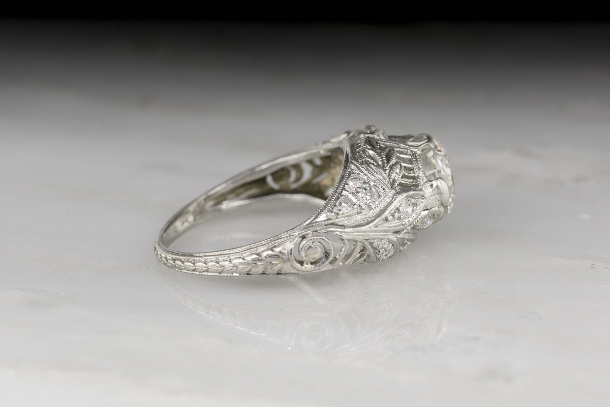 Antique Edwardian GIA Certified 1.02 Carat Old European Cut Diamond Engagement Ring