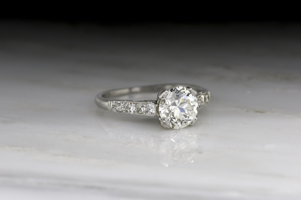 Vintage c. 1920s Art Deco Engagement Ring with 1.40 Carat Old European Cut Diamond