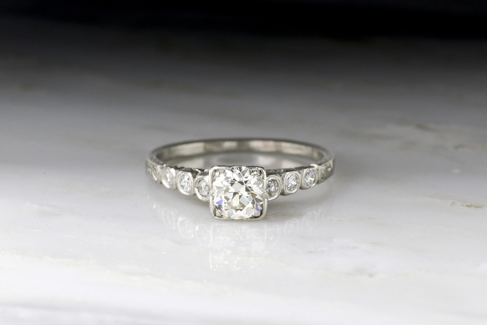 Vintage Art Deco / Mid-Century .60 Carat Old European Cut Diamond Engagement Ring 