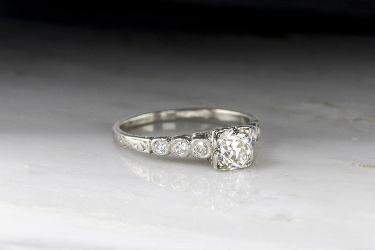 Art Deco / Mid-Century .60 Carat Old European Cut Diamond Engagement Ring 