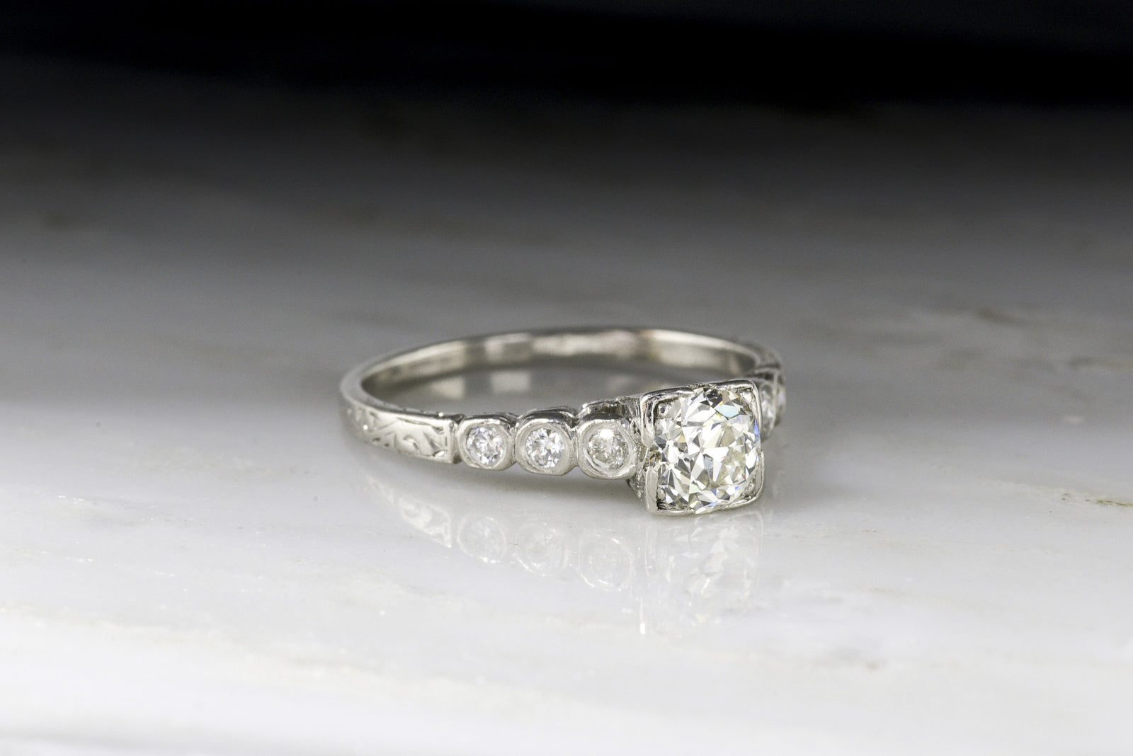 Vintage Art Deco / Mid-Century .60 Carat Old European Cut Diamond Engagement Ring 
