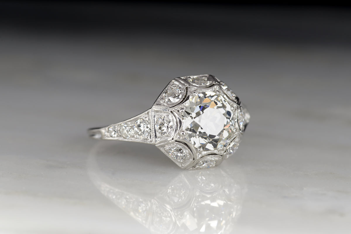 Edwardian &quot;Tiffany &amp; Co.&quot; Platinum Engagement Ring with a GIA Certified 1.28 Carat Diamond Center