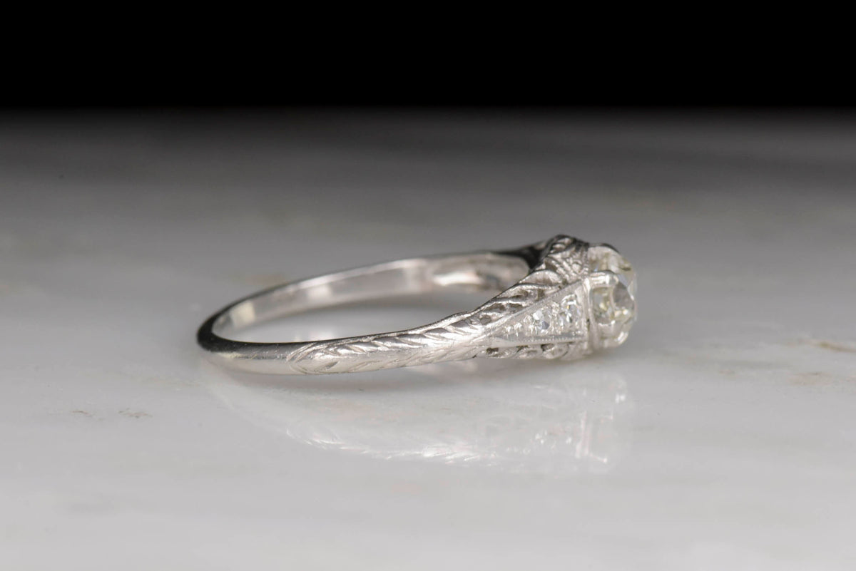 Circa 1920s Diamond Engagement Ring With Ornate Filigree