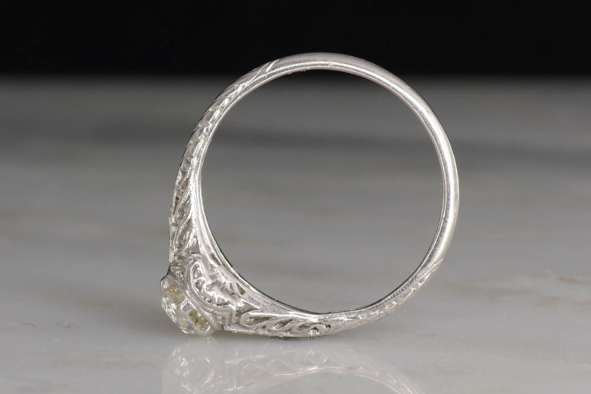 Circa 1920s Diamond Engagement Ring With Ornate Filigree