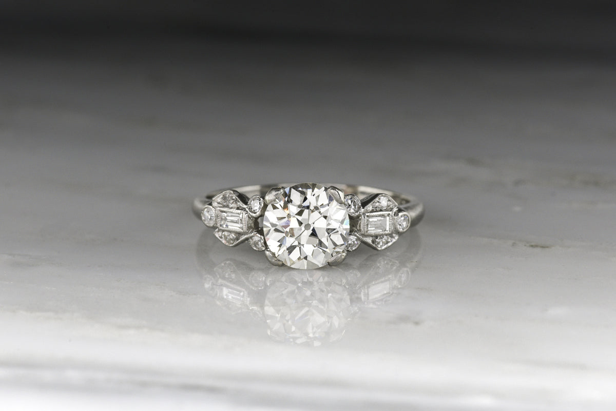 Edwardian / Art Deco Old European Cut Diamond and Ancient Greek Lyre Engagement Ring