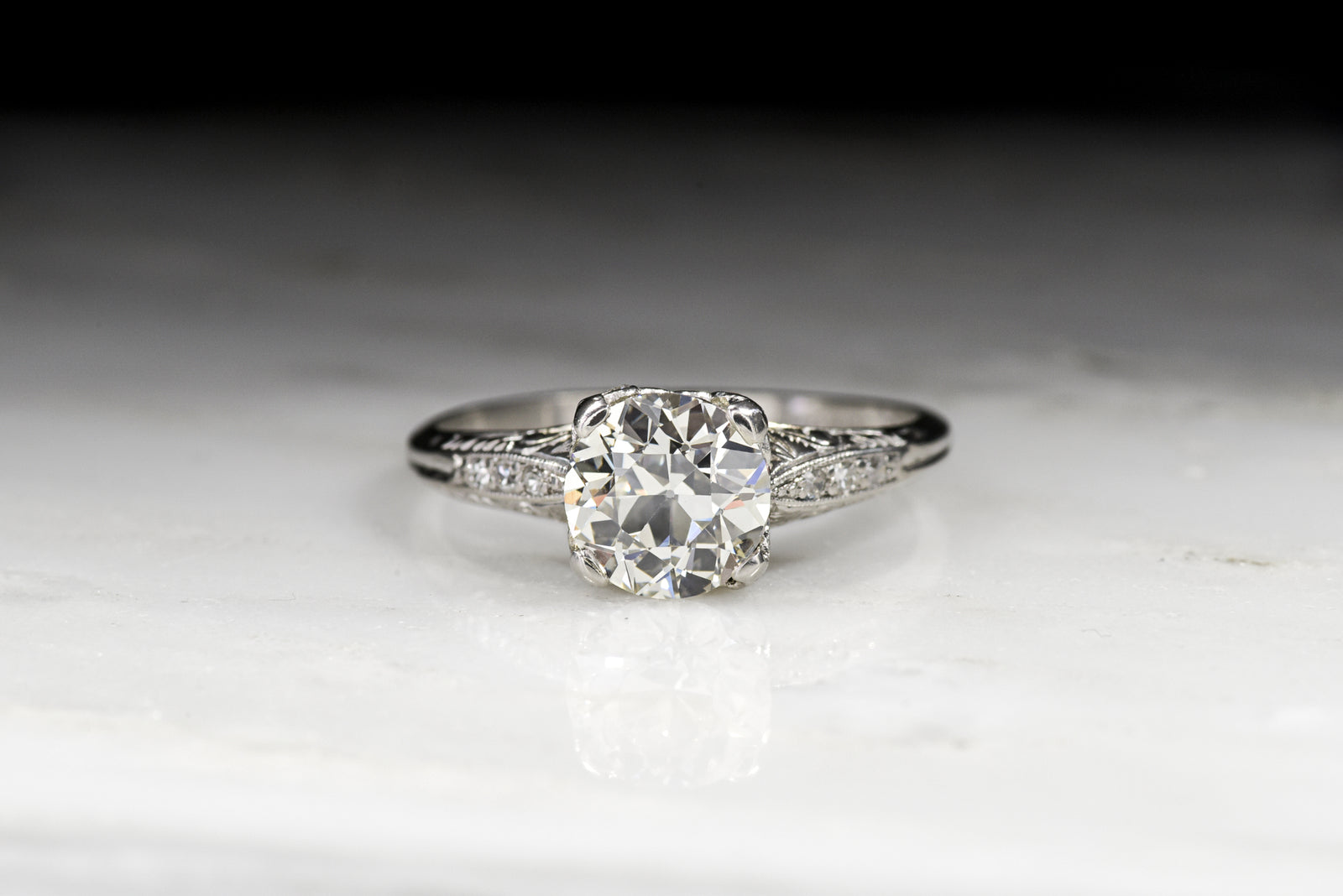 Vintage Edwardian 1.50 Carat Old European Cut Diamond Engagement Ring with Ornate Engraving