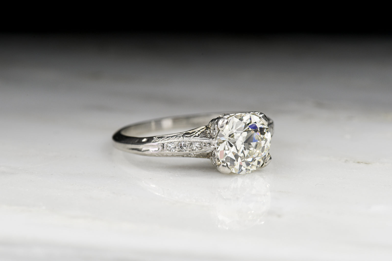 Vintage Edwardian 1.50 Carat Old European Cut Diamond Engagement Ring with Ornate Engraving