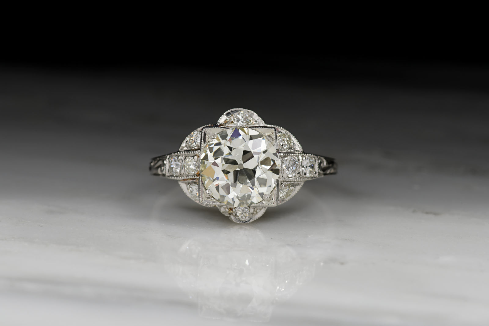 Vintage Art Deco 2.47 Carat Old European Cut Diamond Engagement Ring