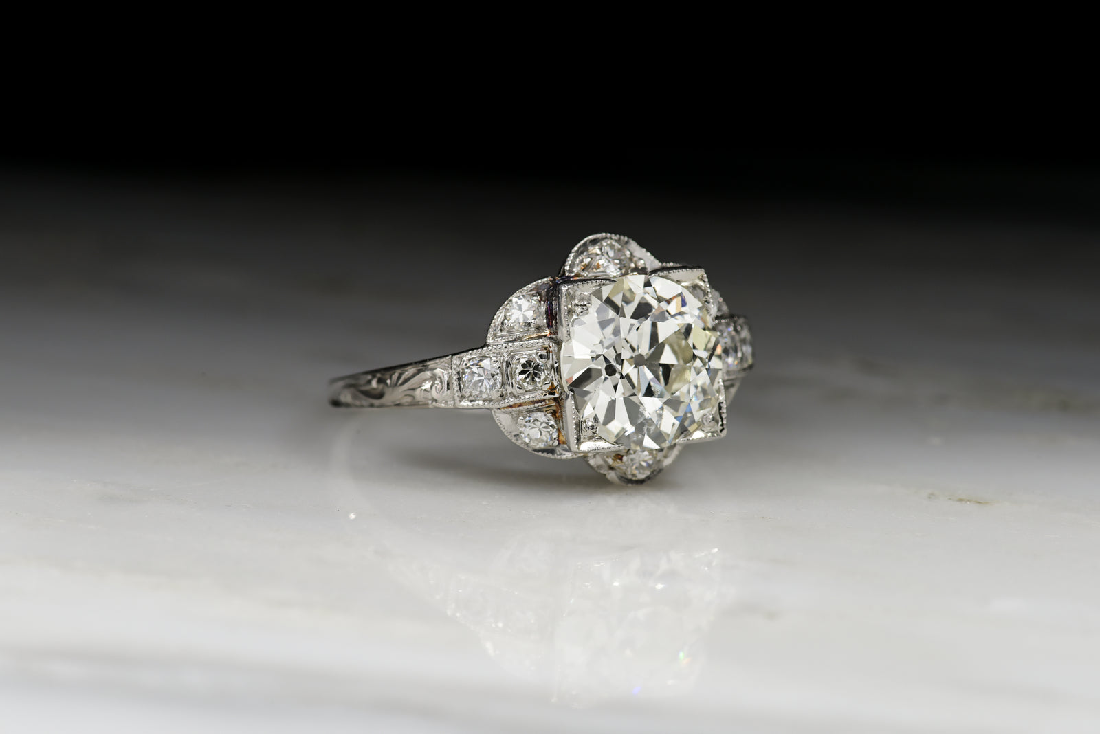 Vintage Art Deco 2.47 Carat Old European Cut Diamond Engagement Ring