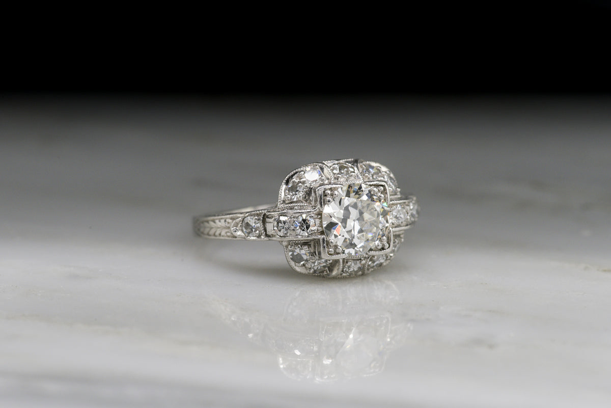 Ornate Late Art Deco / Early Retro Diamond Engagement Ring