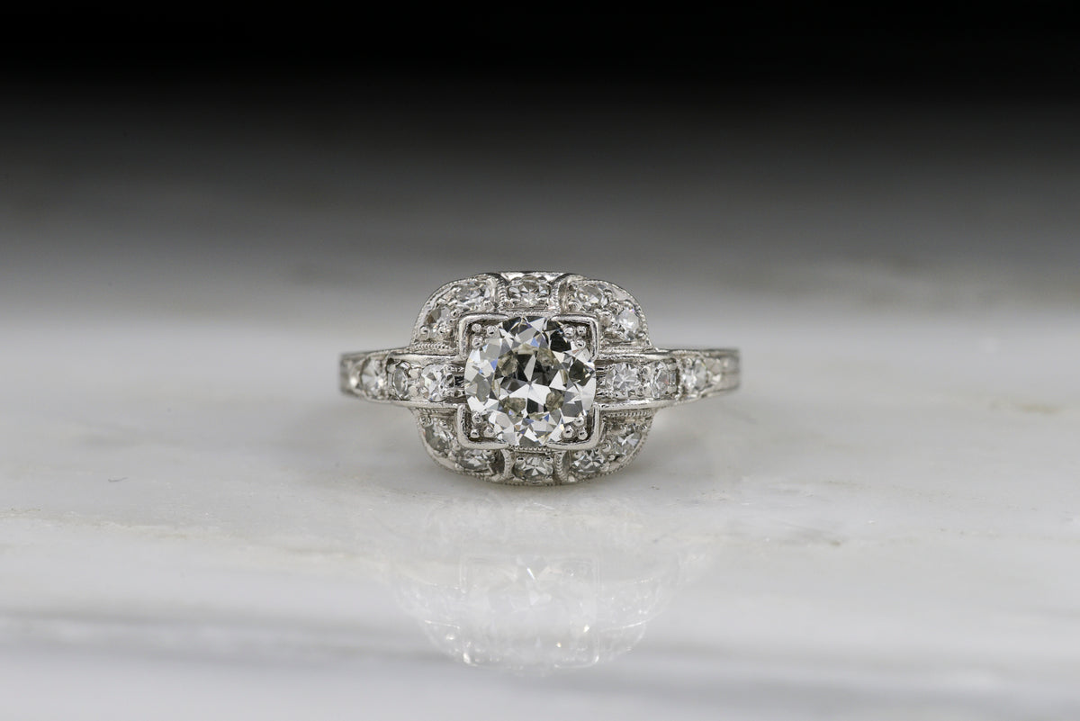 Ornate Late Art Deco / Early Retro Diamond Engagement Ring