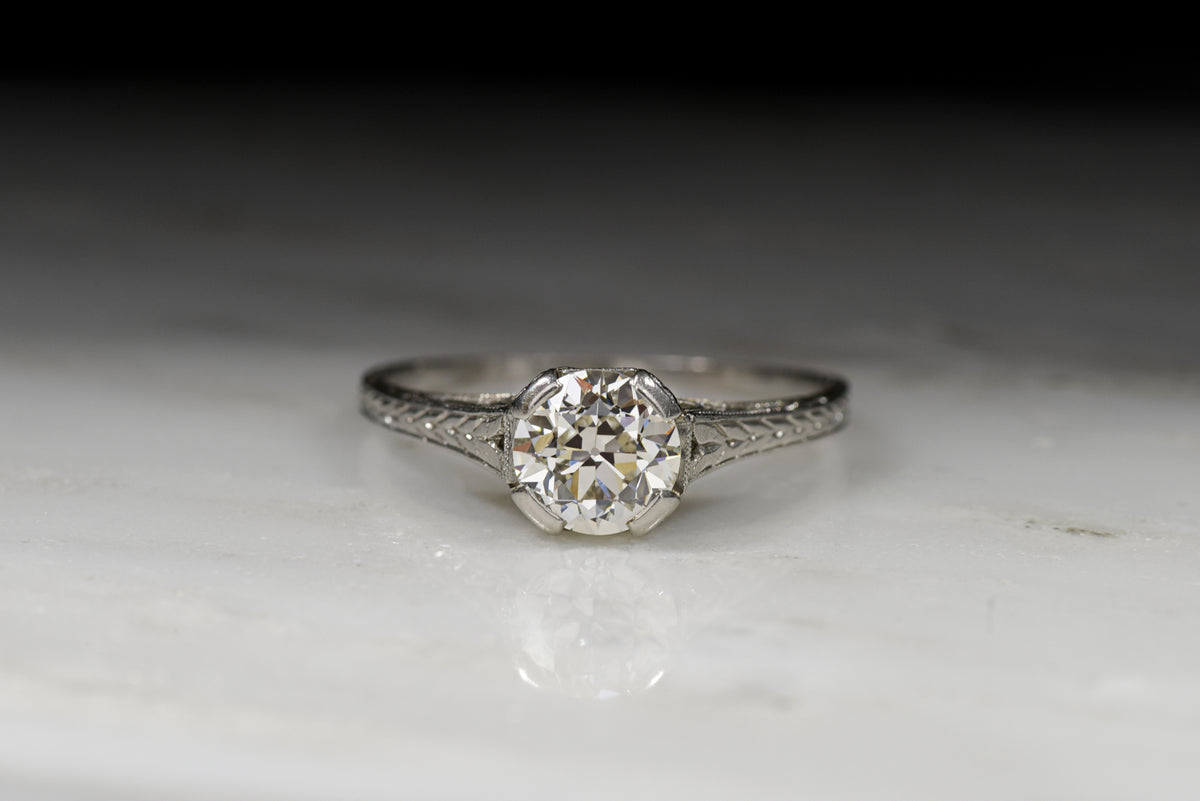 Vintage Engagement Ring: Edwardian Era Ring Old European Cut Diamond in a Cathedral Setting