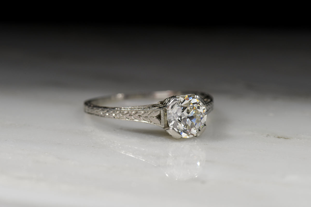 Vintage Engagement Ring: Edwardian Era Ring Old European Cut Diamond in a Cathedral Setting