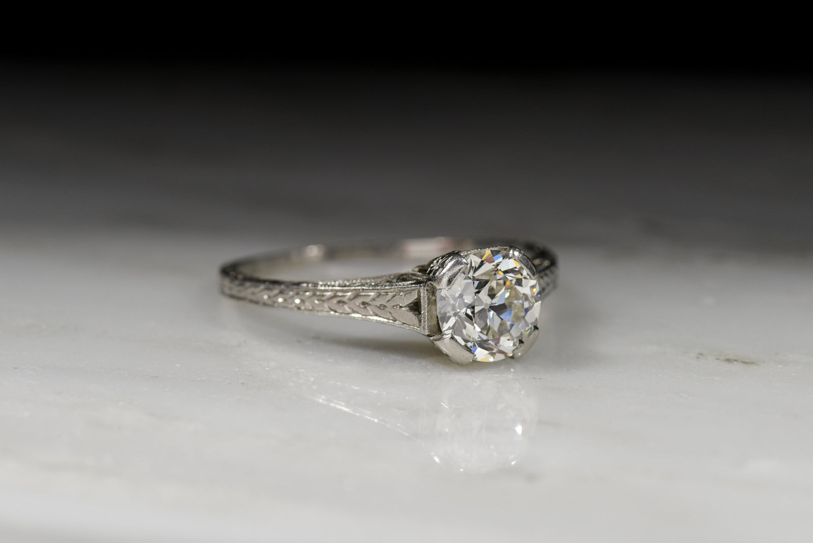 Vintage Engagement Ring: Edwardian Era Ring Old European Cut Diamond in a Cathedral Setting