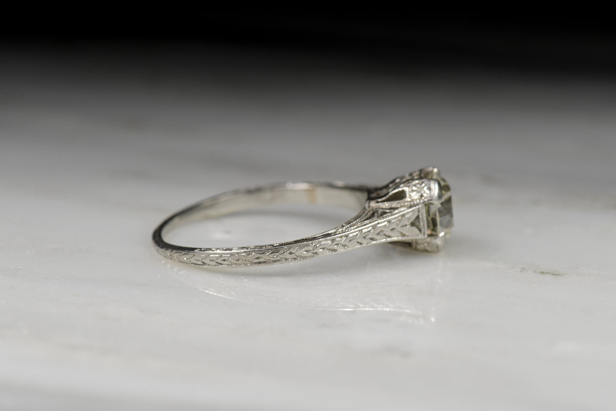 Late Edwardian .80 Carat Old European Cut Diamond Engagement Ring