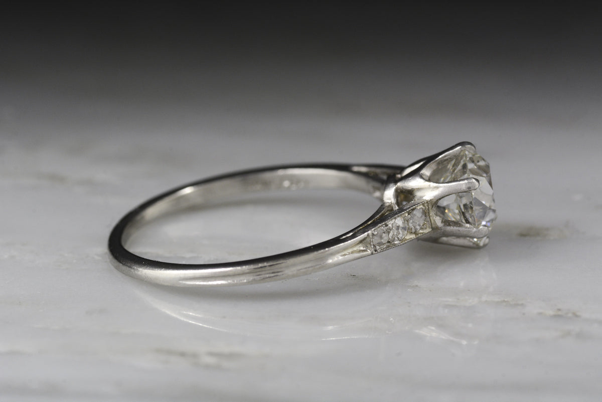 Antique Tiffany &amp; Co. Post Art Deco / Retro Platinum Engagement Ring with a GIA Certified 1.17 Carat Old European Cut Diamond Center