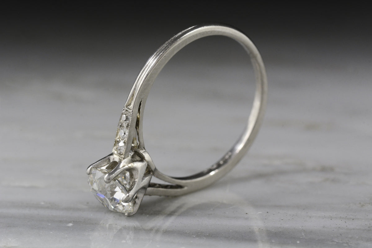 Antique Tiffany &amp; Co. Post Art Deco / Retro Platinum Engagement Ring with a GIA Certified 1.17 Carat Old European Cut Diamond Center