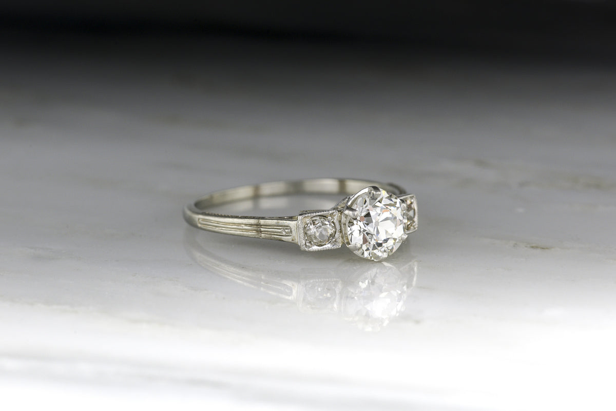 Art Deco / Mid-Century .95 Carat Old European Cut Diamond Engagement Ring