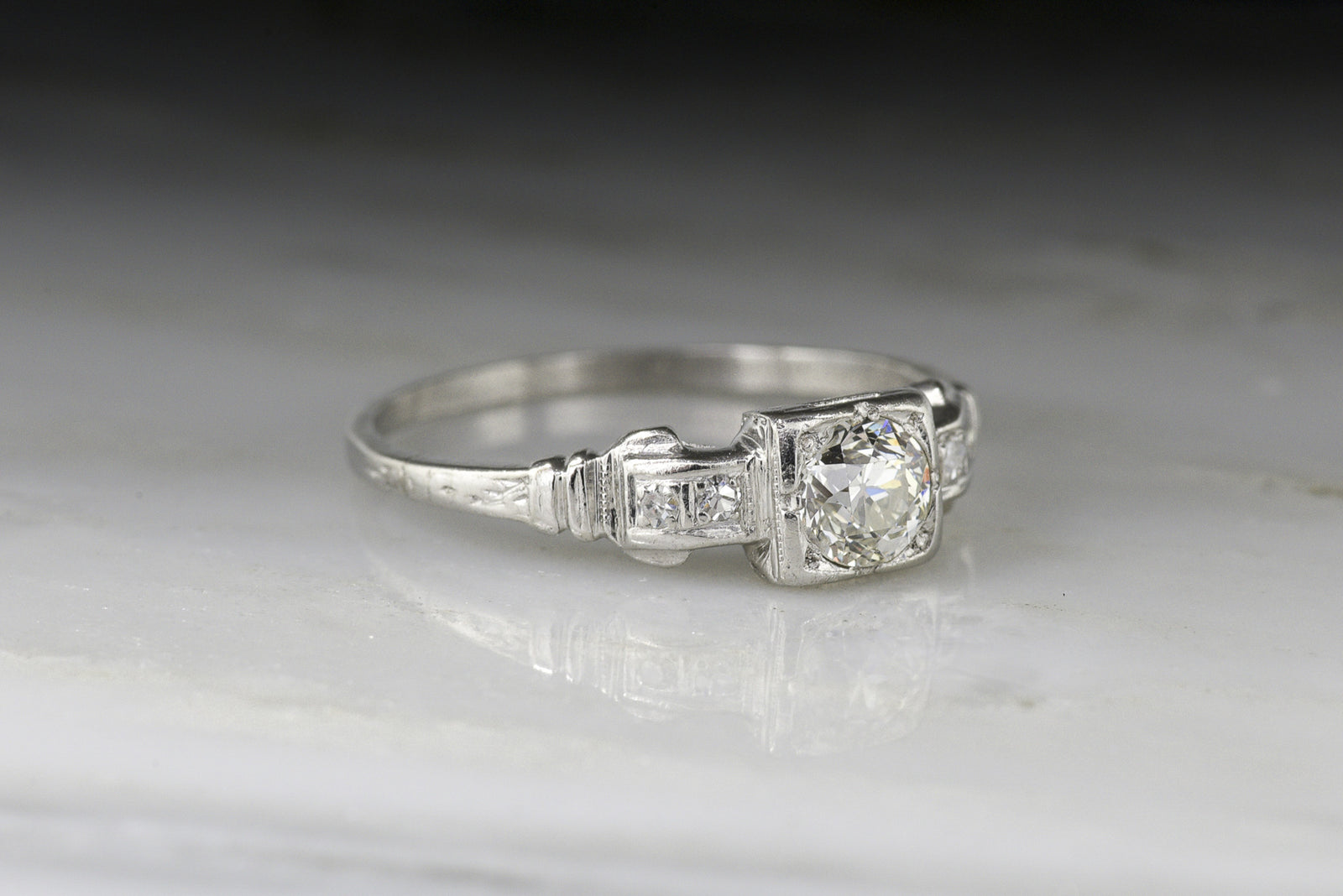 Vintage Art Deco / Mid-Century Old Mine Cut Diamond Engagement Ring