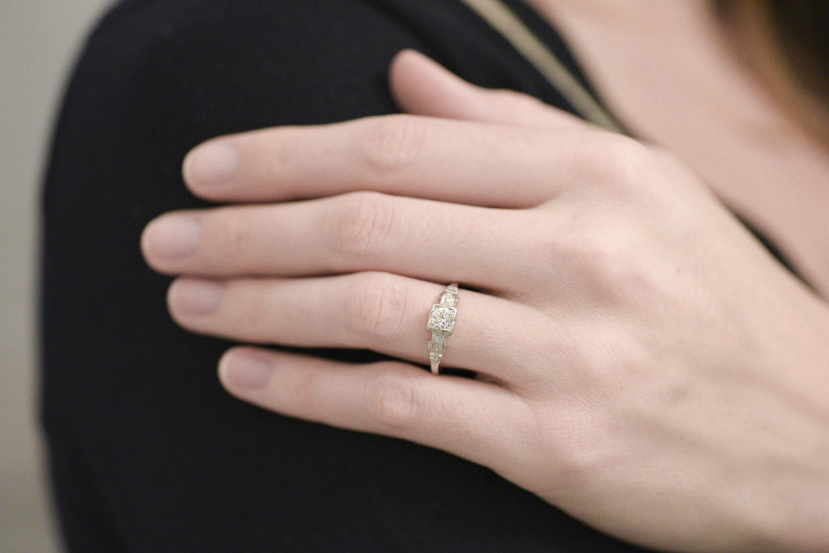 Vintage Art Deco / Mid-Century Old Mine Cut Diamond Engagement Ring