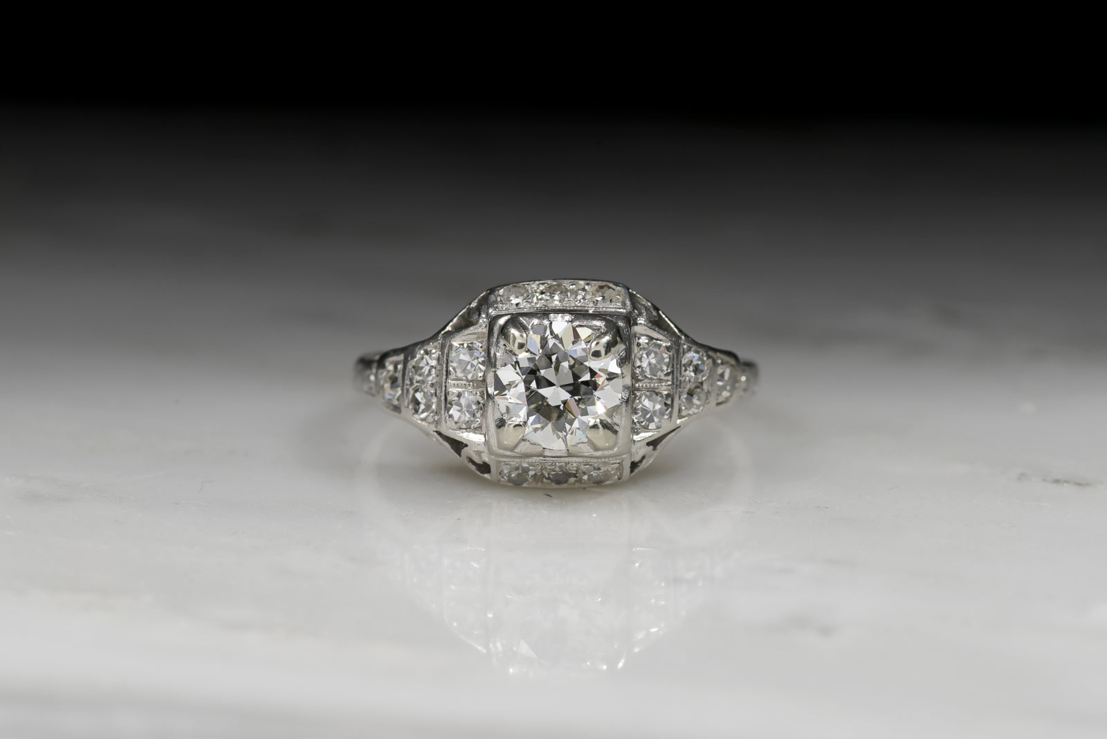 Vintage Art Deco Late Old European Cut / Transitional Cut Diamond Engagement Ring 