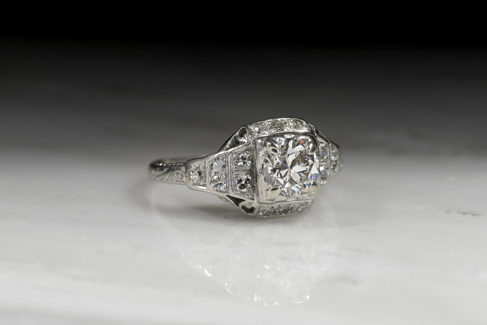 Vintage Art Deco Late Old European Cut / Transitional Cut Diamond Engagement Ring 