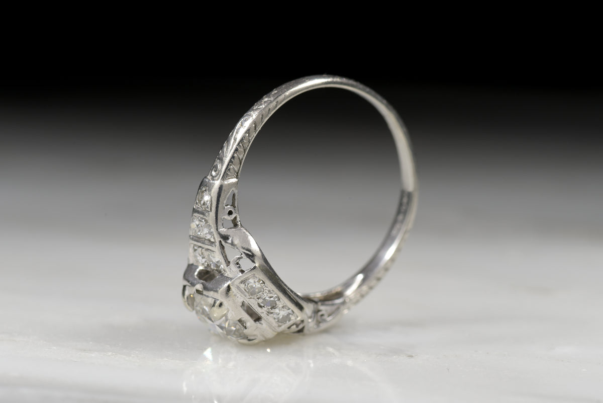 Vintage Art Deco Late Old European Cut / Transitional Cut Diamond Engagement Ring 
