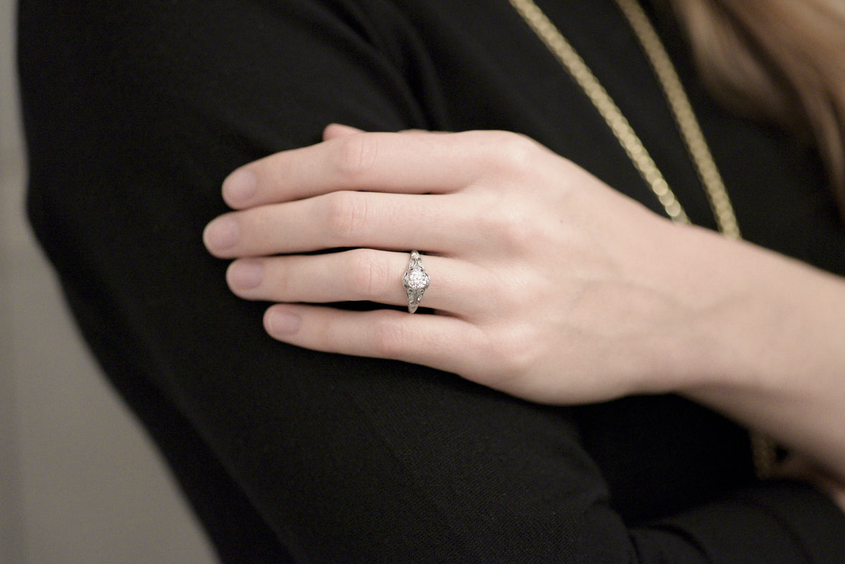 Edwardian Old European Cut Diamond Engagement Ring with Ornate Open Filigree