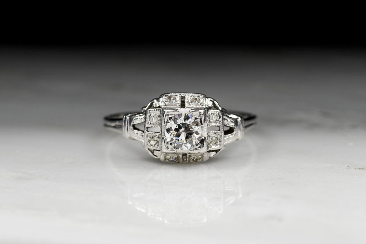 Vintage Art Deco / Retro .61 Carat Old European Cut Diamond Engagement Ring