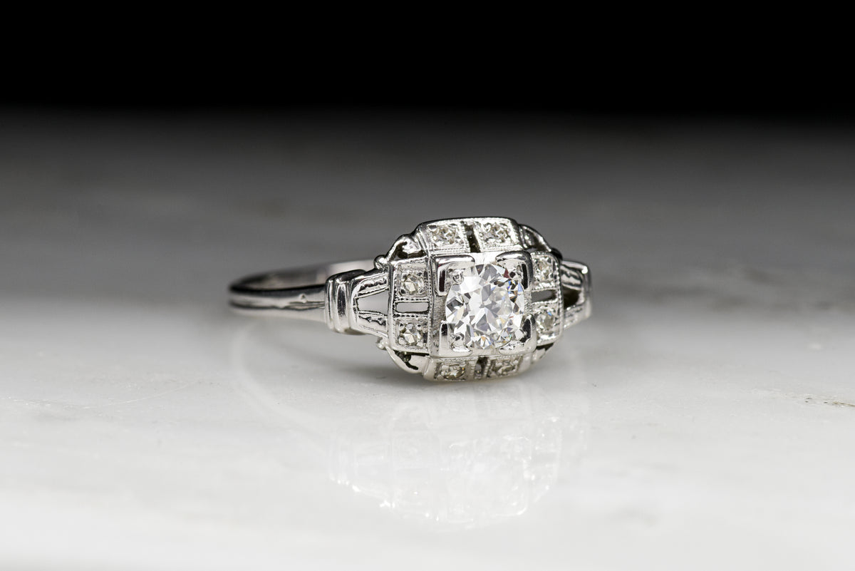 Vintage Art Deco / Retro .61 Carat Old European Cut Diamond Engagement Ring