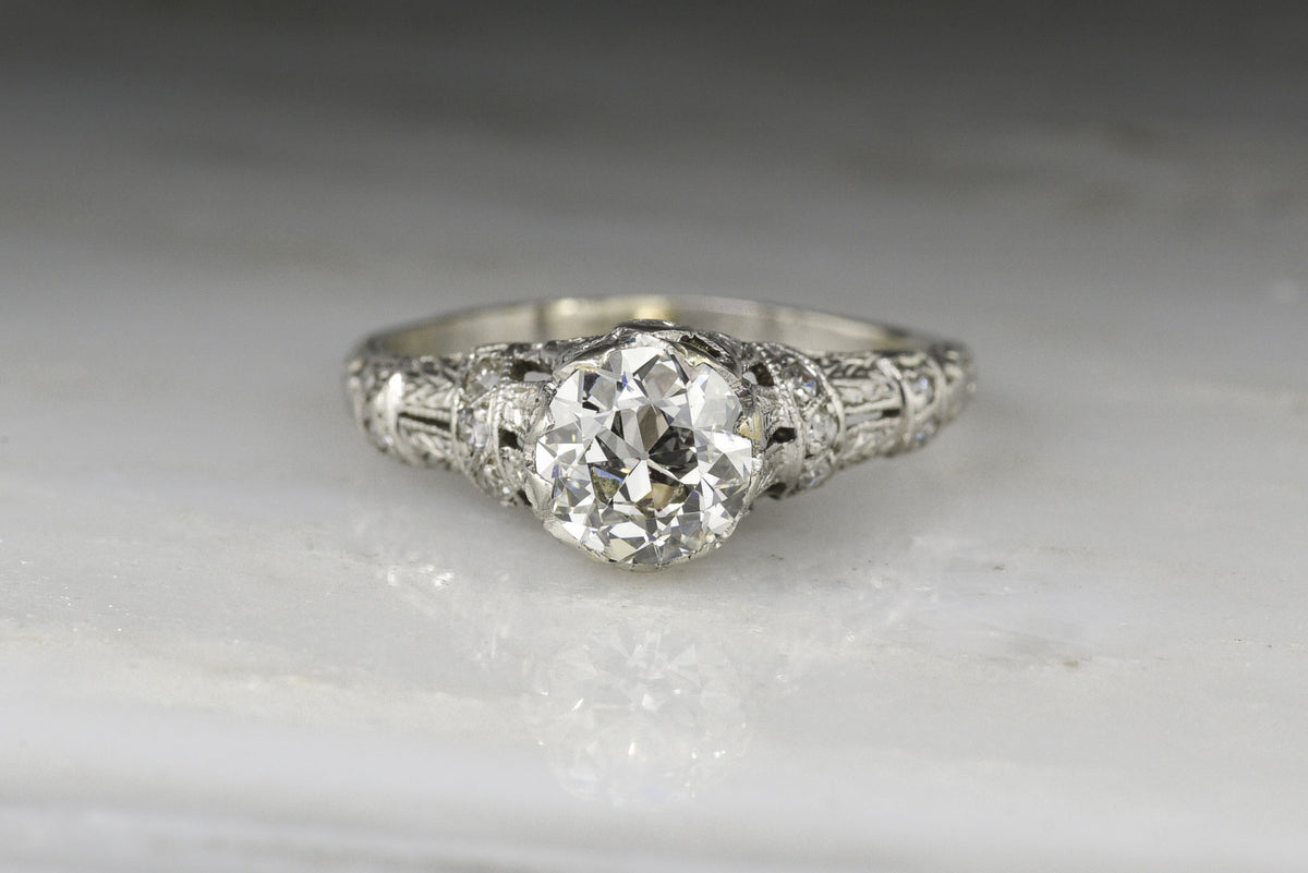 Edwardian .85 Carat Old European Cut Diamond Engagement Ring 