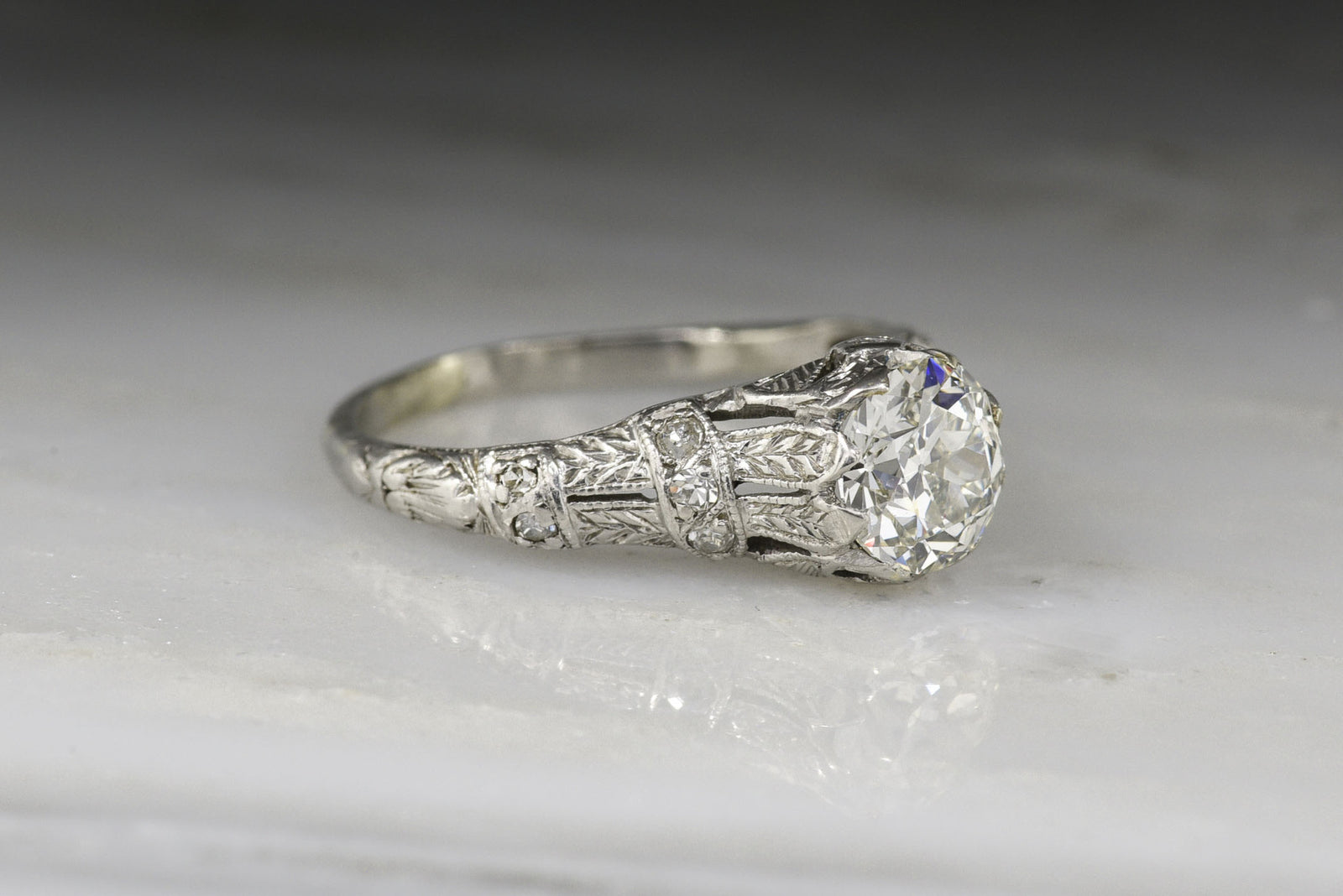 Edwardian .85 Carat Old European Cut Diamond Engagement Ring 