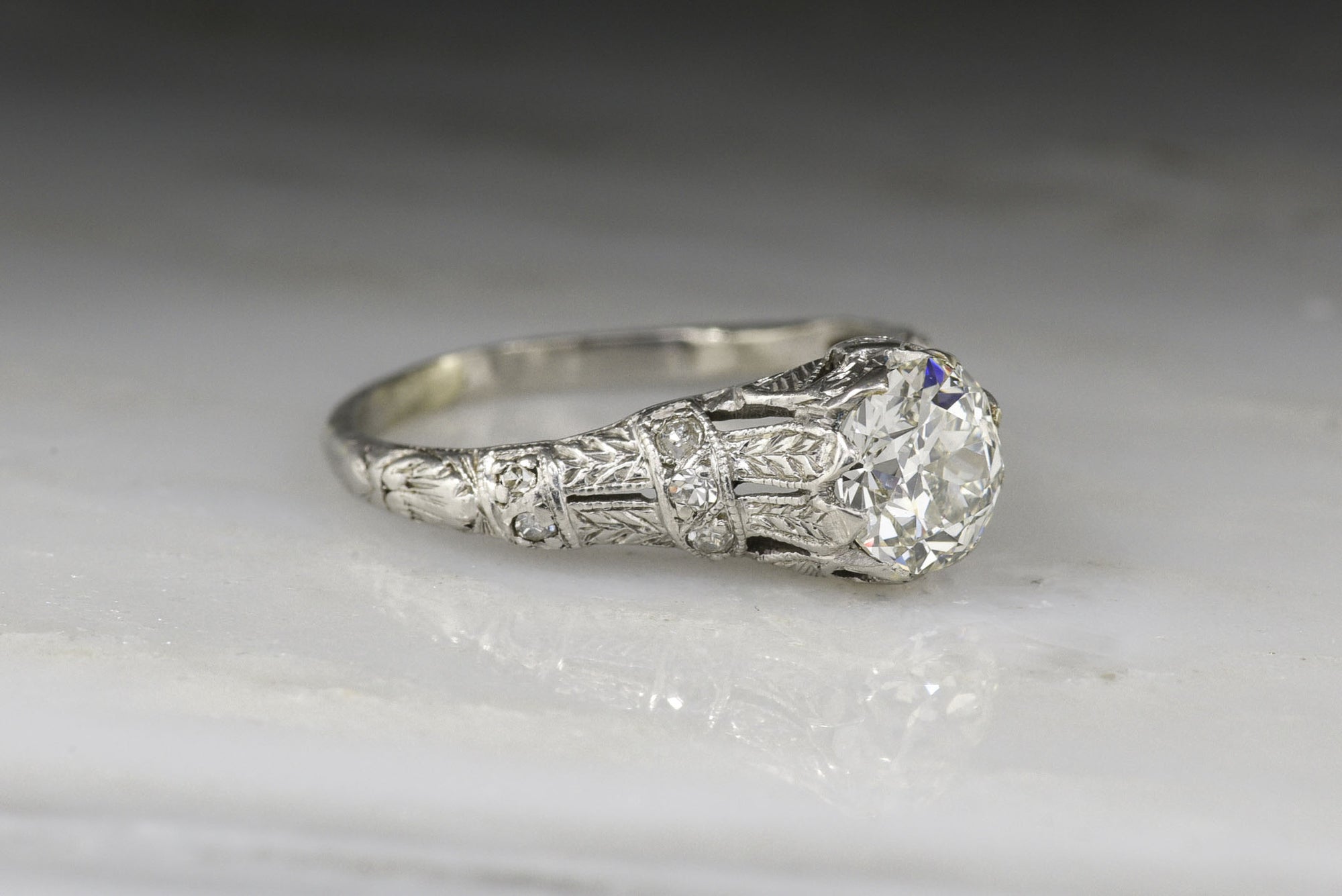 Edwardian .85 Carat Old European Cut Diamond Engagement Ring 