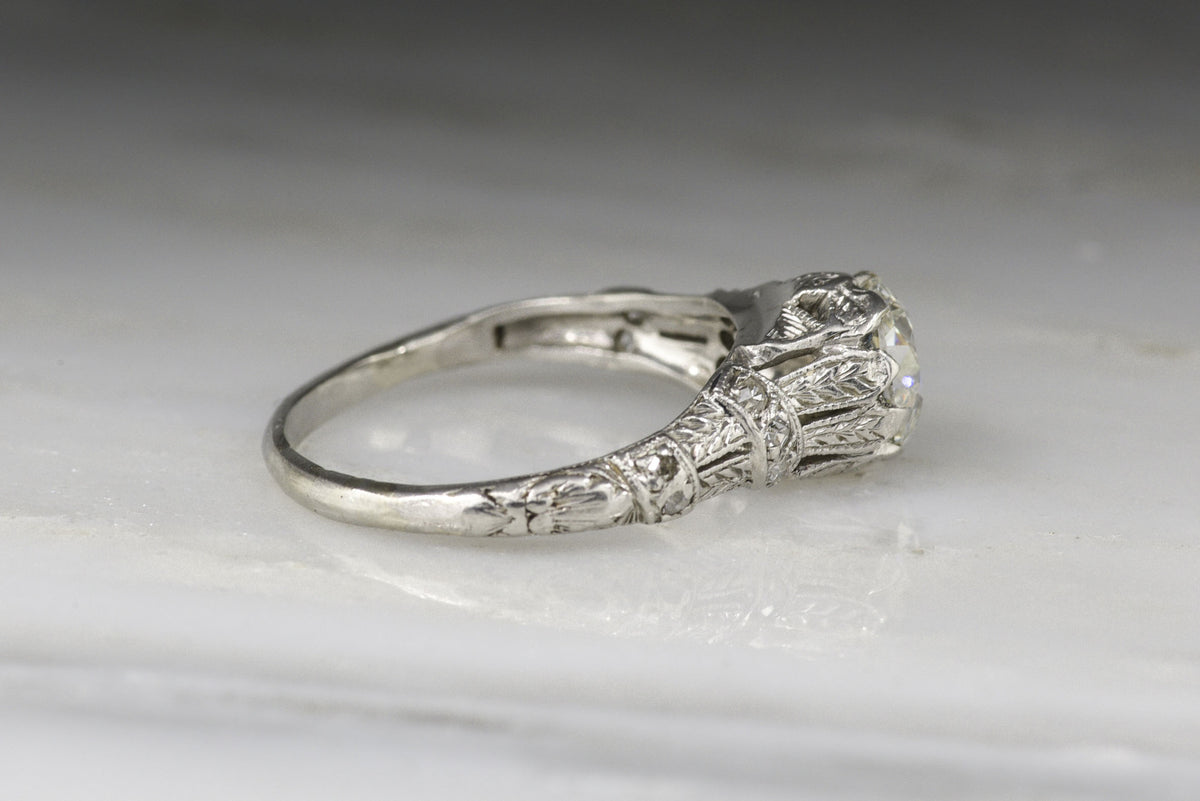 Edwardian .85 Carat Old European Cut Diamond Engagement Ring