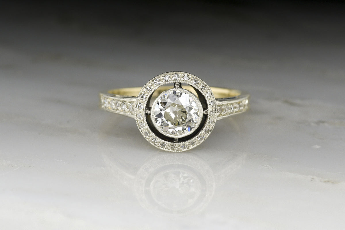 Antique Late Victorian / Art Deco Engagement Ring (Low-Profile) with an Old European Cut Diamond Center and Single Cut Diamond Accents