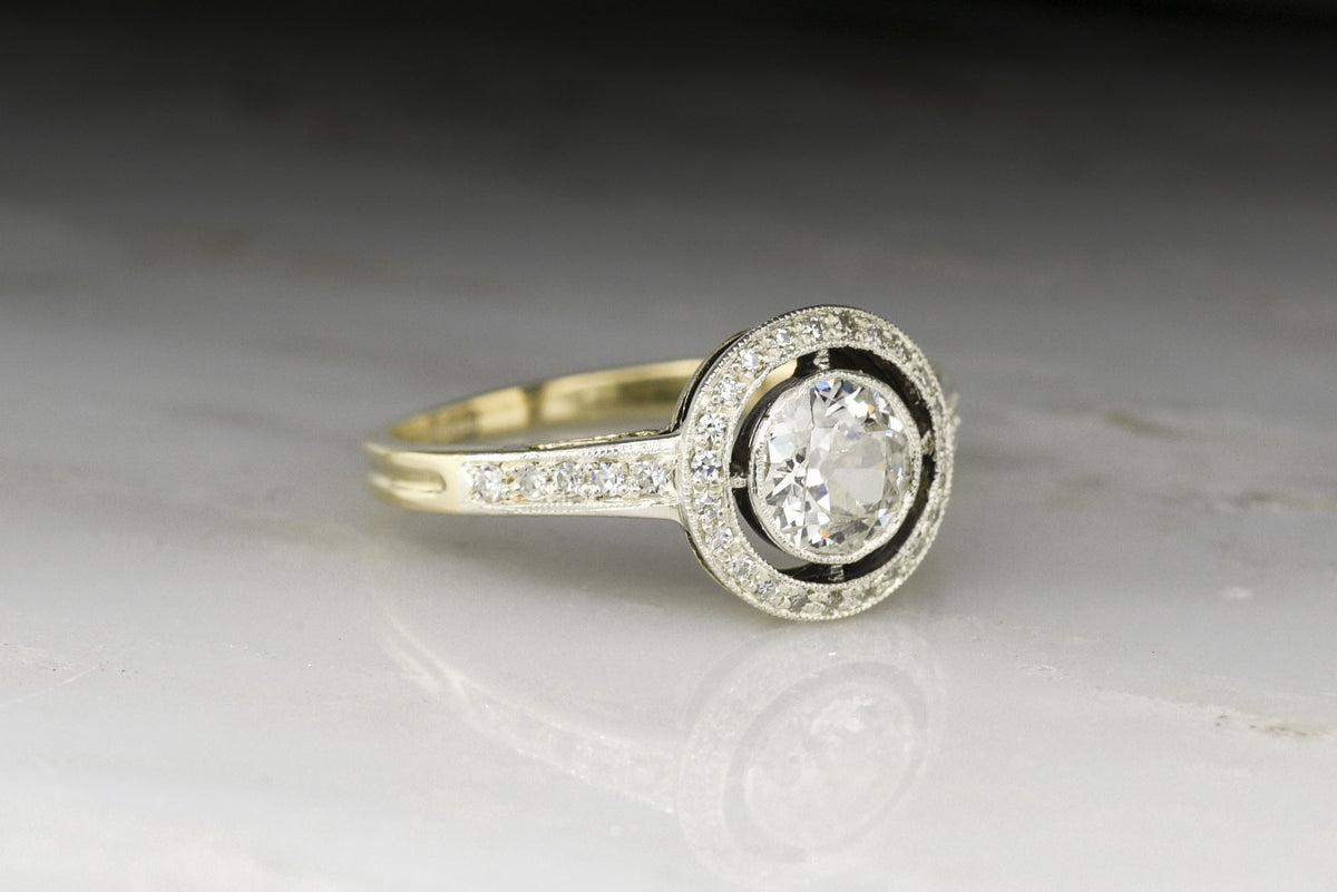 Antique Late Victorian / Art Deco Engagement Ring (Low-Profile) with an Old European Cut Diamond Center and Single Cut Diamond Accents