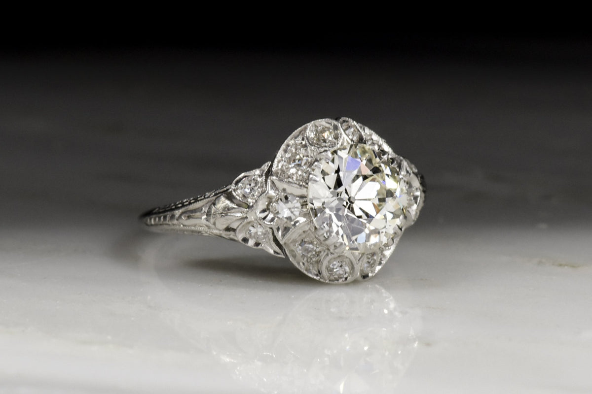 Antique Edwardian / Art Deco Engagement Ring with 1.50 Carat Old European Cut Diamond Center