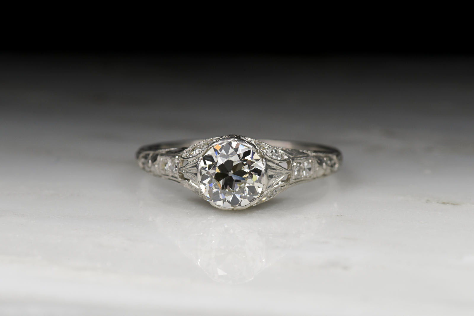 Antique Orange Blossom Engagement Ring with GIA Old European Cut Diamond